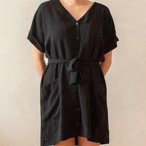 Frank & Oak Black Button-Up Dress with Belt